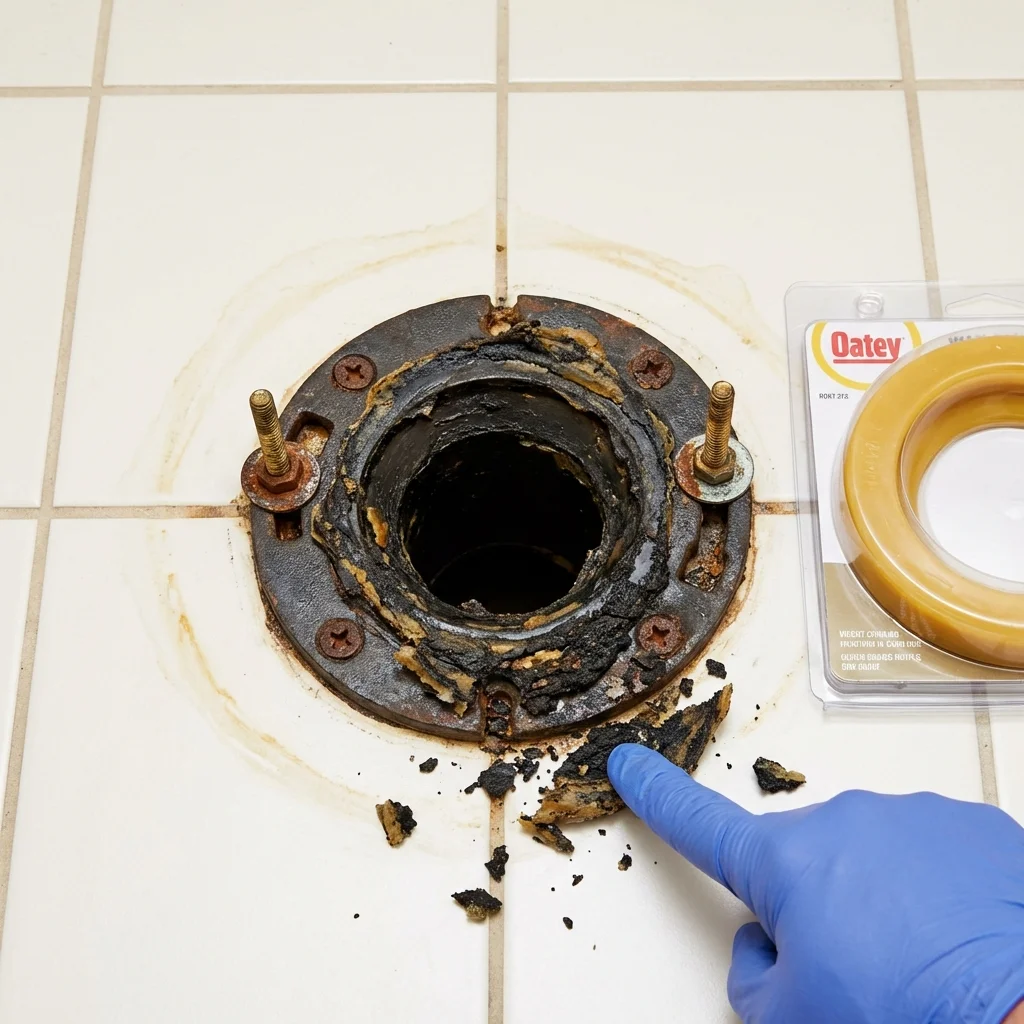 Failed wax ring showing water seepage at the base of a toilet in a Calvert City, KY home