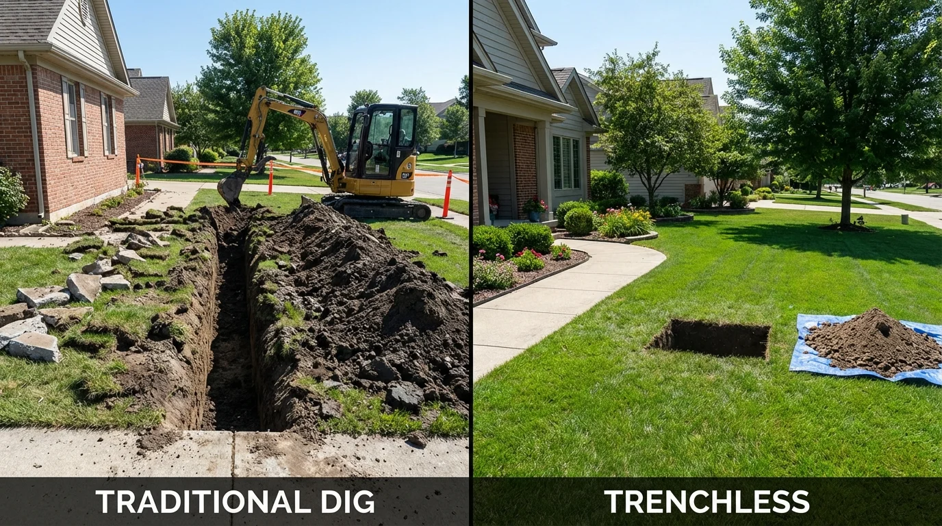 Trenchless sewer repair with minimal yard damage versus traditional excavation in Calvert City, KY